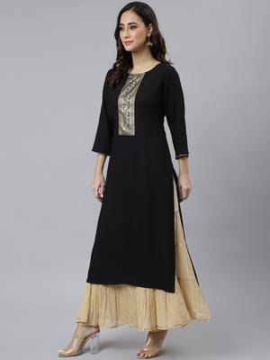 Black plain rayon ethnic-kurtis 4