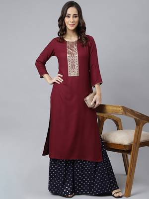 Wine plain rayon ethnic-kurtis 2
