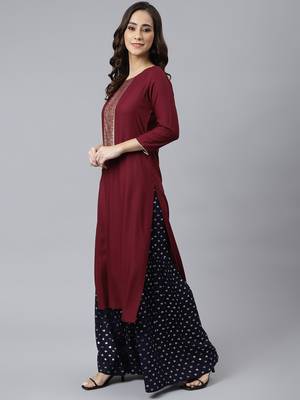 Wine plain rayon ethnic-kurtis 3