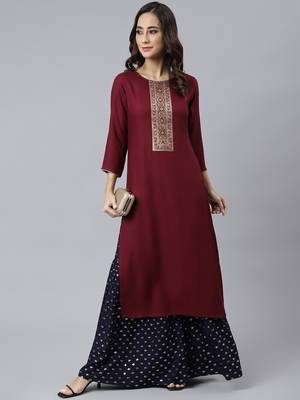 Wine plain rayon ethnic-kurtis 4