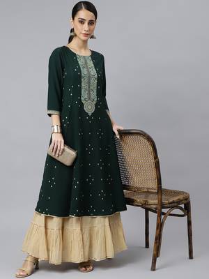 Green printed crepe ethnic-kurtis 1