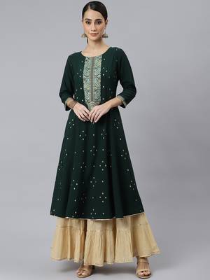 Green printed crepe ethnic-kurtis 2