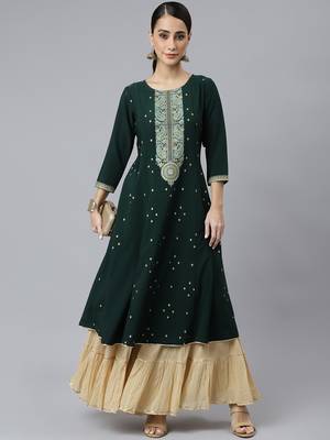 Green printed crepe ethnic-kurtis 3