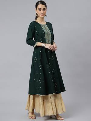 Green printed crepe ethnic-kurtis 4