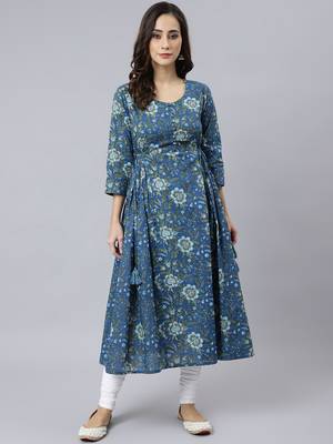 Blue printed cotton ethnic-kurtis 1