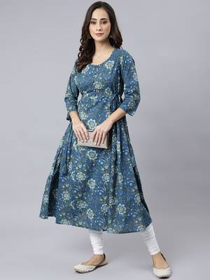 Blue printed cotton ethnic-kurtis 2