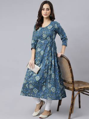Blue printed cotton ethnic-kurtis 3