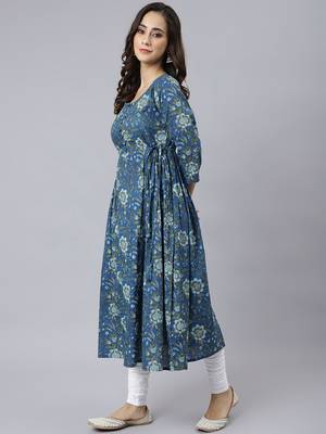 Blue printed cotton ethnic-kurtis 4