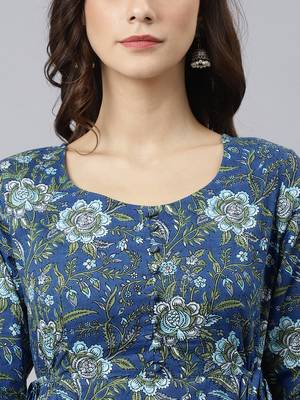 Blue printed cotton ethnic-kurtis 5