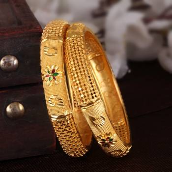 Sukai Jewels Ethnic South Indian Traditional Wear Gold Plated Jhumki and Bangle Set for Women and Girls 2