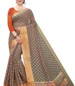 Glamrack Grey printed cotton saree with blouse