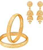 Sukai Jewels Ethnic South Indian Traditional Wear Gold Plated Jhumki and Bangle Set for Women and Girls