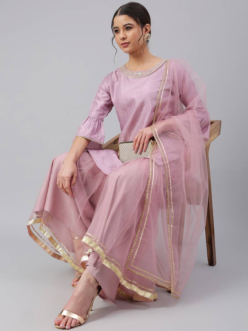 Mauve plain silk salwar