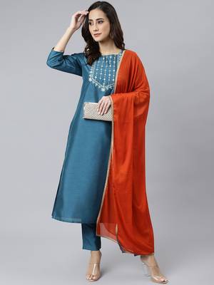 Teal plain silk salwar 1