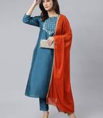 Teal plain silk salwar
