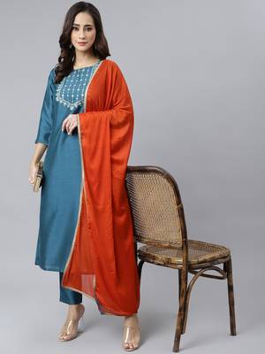 Teal plain silk salwar 2