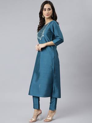 Teal plain silk salwar 3