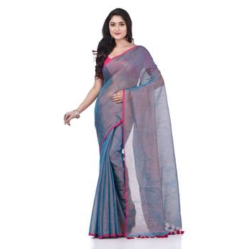 Blue woven cotton saree with blouse 1