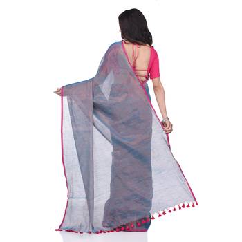 Blue woven cotton saree with blouse 2
