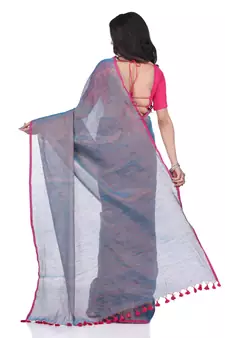 Blue woven cotton saree with blouse