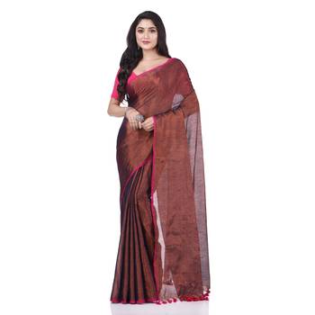 Brown woven cotton saree with blouse 1