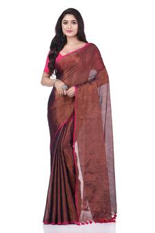 Brown woven cotton saree with blouse