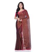 Brown woven cotton saree with blouse