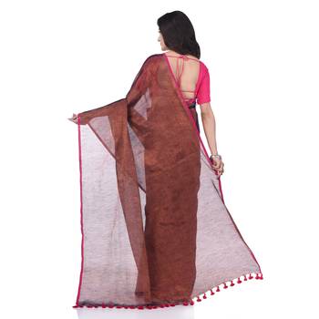 Brown woven cotton saree with blouse 2