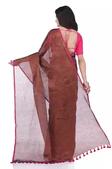 Brown woven cotton saree with blouse