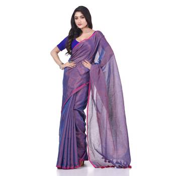 Purple woven cotton saree with blouse 1