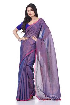 Purple woven cotton saree with blouse