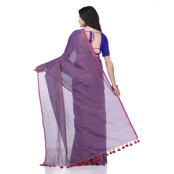 Purple woven cotton saree with blouse 2