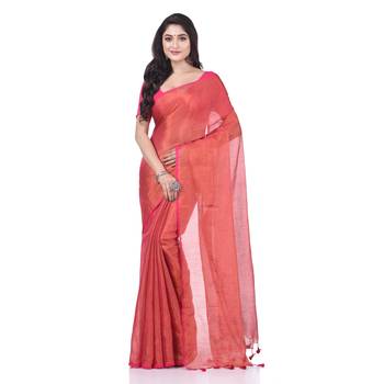 Red woven cotton saree with blouse 1
