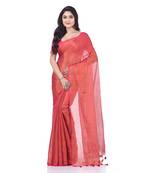 Red woven cotton saree with blouse