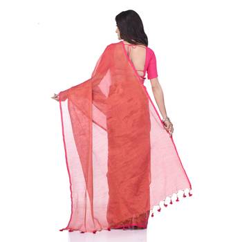 Red woven cotton saree with blouse 2