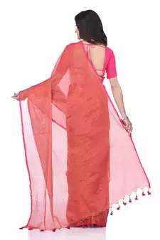 Red woven cotton saree with blouse