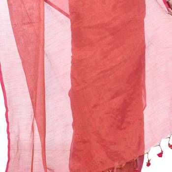Red woven cotton saree with blouse 3