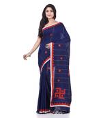 Dark blue woven cotton saree with blouse