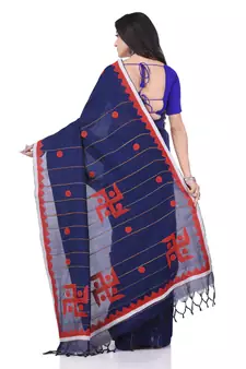 Dark blue woven cotton saree with blouse