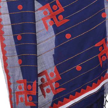 Dark blue woven cotton saree with blouse 3