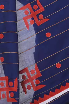 Dark blue woven cotton saree with blouse