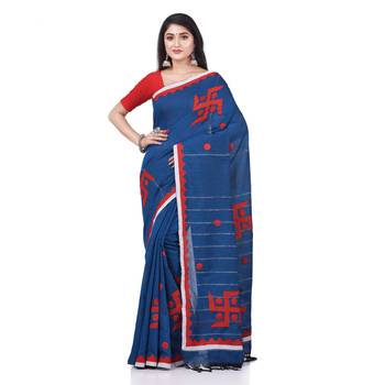 Blue woven cotton saree with blouse 1