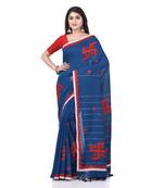 Blue woven cotton saree with blouse