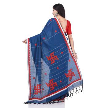 Blue woven cotton saree with blouse 2