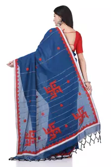 Blue woven cotton saree with blouse