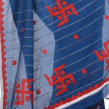 Blue woven cotton saree with blouse 3