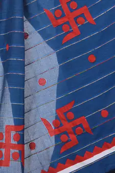 Blue woven cotton saree with blouse