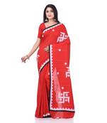 Red woven cotton saree with blouse