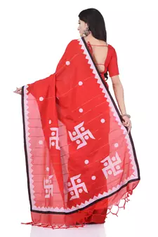 Red woven cotton saree with blouse