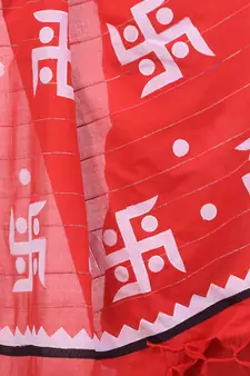 Red woven cotton saree with blouse